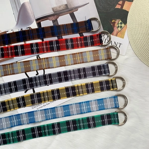 Plaid nylon canvas belts with double D-ring metal buckles in multiple colors and patterns