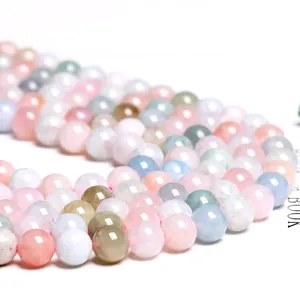 Pastel color natural Morganite beads set for jewelry making on white background
