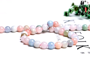 Macro detail of polished colorful natural morganite stone beads for DIY jewelry making