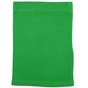 Detail of green mercerized cotton fabric showing elastic knit texture and stitched edges