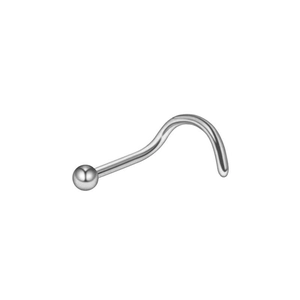 Detailed macro view of the silver stainless steel nose stud with a spiral design and ball end