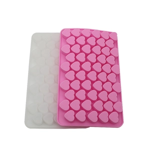 Macro detail of a 55-cavity heart shaped silicone mold for chocolate and resin DIY crafts