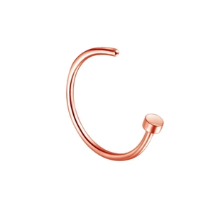 Detailed view of a rose gold stainless steel C-shaped nose hoop ring with flat end