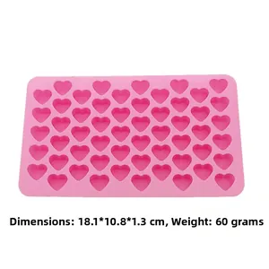 Detailed size view of pink 55-hole heart silicone mold measuring 18.1x10.8x1.3cm