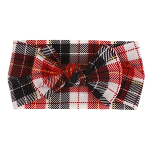 Classic red and white plaid pattern baby nylon headband with a large decorative bow