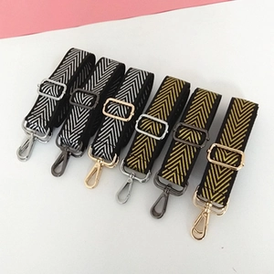 Adjustable nylon shoulder straps with silver and gold V-pattern weaving for handbags