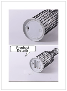 Detail of iron battery compartment and power switch for decorative LED wine glass lamp