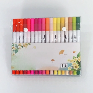 36-color dual-tip watercolor pens with brush and 0.4mm fineliner in clear plastic bag