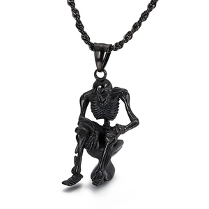 Unique black skull sitting on toilet pendant necklace for men in stainless steel finish
