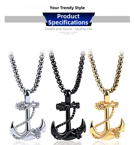 Ensemble de pendentifs croix ancre marine en argent, noir et or avec détails de corde