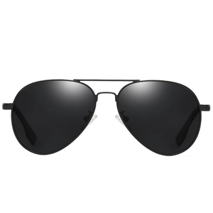 Classic black aviator sunglasses with polarized lenses and a matte metal frame
