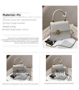 Detail view of retro crossbody bag dimensions and material specifications in light beige