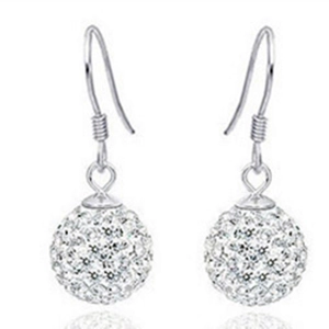 925 Sterling Silver Shamballa Ball Hook Earrings with Pave Set White Crystals