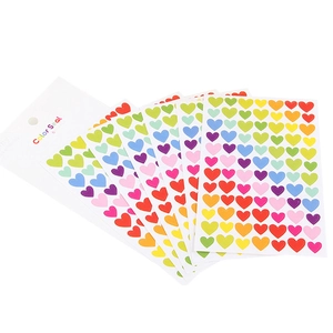 Set of 6 colorful heart-shaped paper stickers in vibrant rainbow colors for decoration