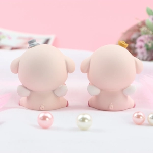 Cute pink pig cake toppers with angel wings and crown for birthday and car decor