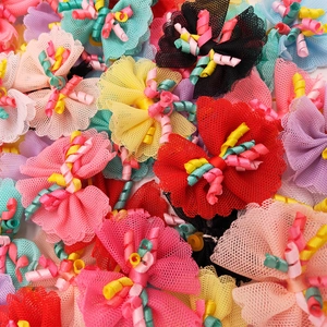 Colorful lace pet hair bows with mesh ruffles and spiral bands for dogs hair decoration