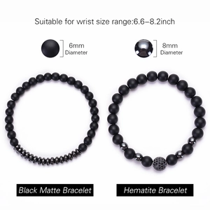 Natural matte stone couple bracelets with 6mm and 8mm beads and micro-pave zircon charms