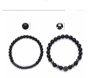 Detail showing 6mm and 8mm matte stone beads with micro-pave zircon ball on elastic cord
