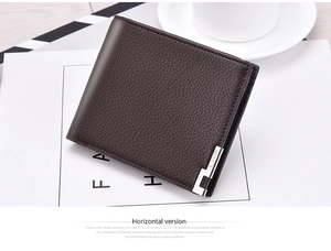 Close-up of deep brown lychee grain leather wallet with multiple card slots in lifestyle setting