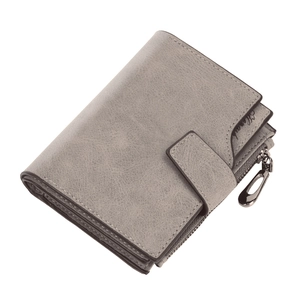 Short grey candy color folded wallet for women with snap button and zipper pocket