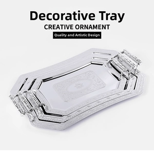 Three-piece set of silver metallic trays featuring ornate floral embossing and sturdy handles