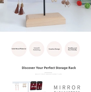 Detailed view of wood and metal jewelry display stand with multiple earring hanging holes