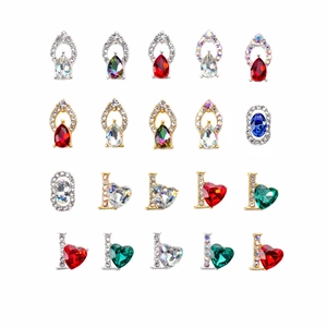 Set of 20 luxury nail art charms with colorful rhinestones and gold alloy settings