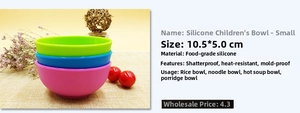 Detail view of food-grade silicone baby bowl sized 10.5x5.0cm in multiple colors