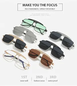 Detailed grid of metal double-bridge sunglasses in silver, gold, and matte black finishes