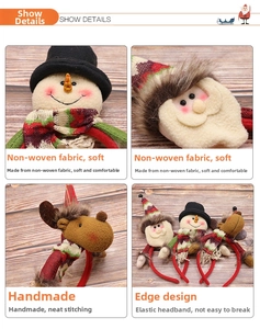 Macro detail of Christmas headband showing handmade felt snowman and reindeer craftsmanship
