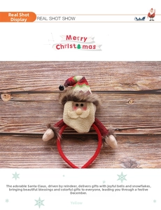 Close-up of Christmas headband featuring Santa Claus on a wooden surface backdrop