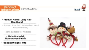 Detail view of 24x18cm non-woven Christmas headbands with Santa, Snowman and Reindeer