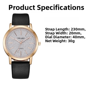Detailed dimensions of the YOLAKO watch showing strap length and dial diameter specifications