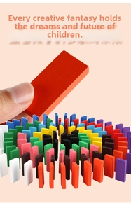 Close-up of colorful wooden domino tiles being arranged for educational building play