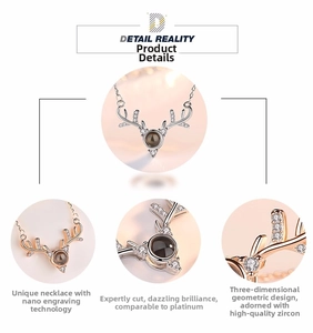 Detail of deer antler projection necklace with nano-engraving and cubic zirconia