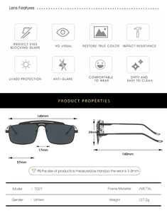 Detailed sizing chart and technical specifications for double bridge aviator sunglasses