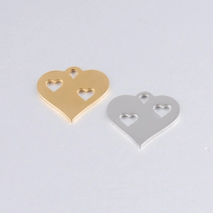 Polished gold and silver hollow double heart pendants made of mirror stainless steel