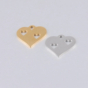 Polished hollow double heart pendants in gold and silver finish for DIY jewelry