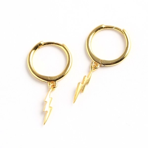 Orecchini a cerchio minimalisti in argento sterling 925 con fulmini dorati