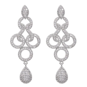 Elegant silver long tassel earrings with sparkling cubic zirconia in geometric drop design