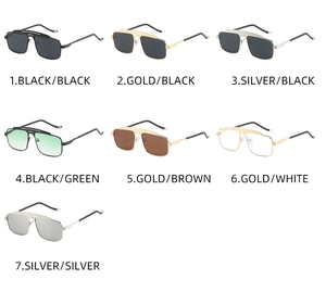 Detailed grid view showing vintage square sunglasses in seven diverse frame and lens colors