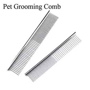 Stainless Steel Pet Grooming Comb Professional Dog Cat Hair Brush Silver Rounded Teeth Gentle Grooming Tool