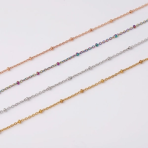 Polished stainless steel ball chain necklaces in gold, silver, rose gold, and rainbow colors