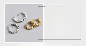 Detail specifications of S925 sterling silver beaded hoop earrings in gold and silver finish