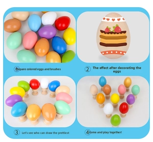 Kit d'œufs de Pâques en bois DIY avec motifs peints colorés et petits supports en bois