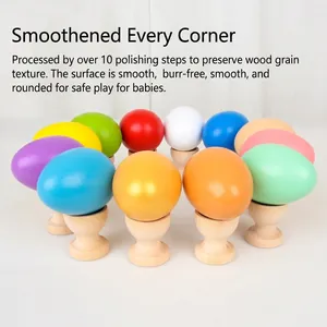 Colorful solid wood Easter eggs with wooden trays for DIY painting and kids crafts