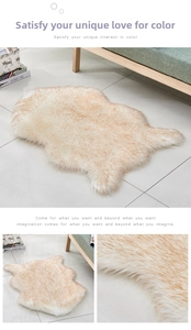 Macro shot of fluffy faux fur rug showing long pile texture in cream and tan colors