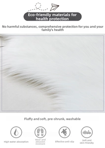 Macro detail of white faux fur rug showing soft plush texture and anti-slip backing
