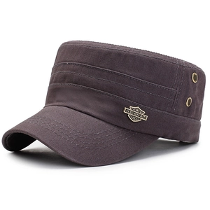 Detail of cotton cadet cap showing metal air vents and branded side metallic plate