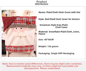Detail of Santa Claus chair cover with snowflake plaid and linen fabric materials